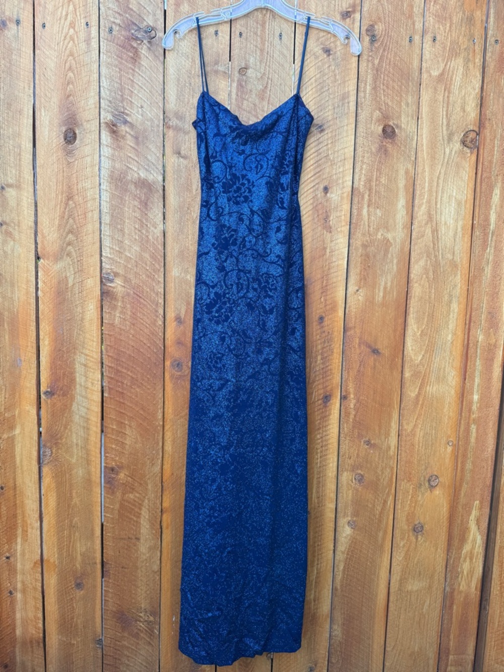 MASQUERADE Dark Blue Floral Sparkles Slit in Back Formal Evening Dress - M - Picture 3 of 17